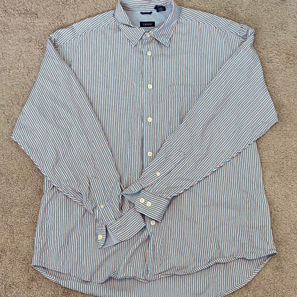Blue, White, & Orange Button Up Dress Shirt